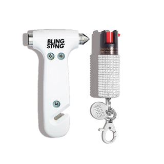 blingsting.com Car Safety Escape hammer and pepper spray Set Bright White Auto Emergency Duo