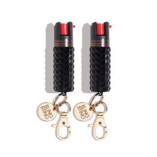 blingsting.com Safety Keychain Black Studded Pepper Spray | 2 Pack