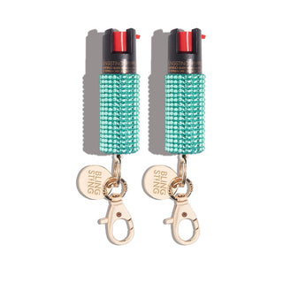 blingsting.com Safety Keychain Mint Rhinestone Rhinestones Pepper Spray | 2 Pack