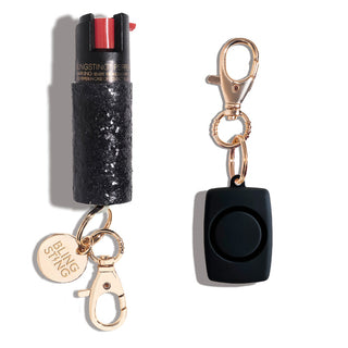 blingsting.com Safety Keychain Set Black Glitter Soft Touch Self Defense Duo