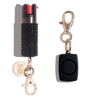 blingsting.com Safety Keychain Set Black Rhinestone Soft Touch Self Defense Duo