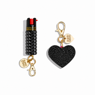 blingsting.com Safety Keychain Set Black Studded Pepper Spray + Black Glitter Alarm Self Defense Duo