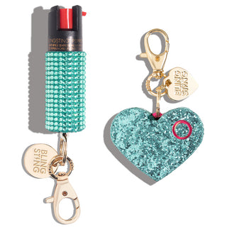 blingsting.com Safety Keychain Set Mint Rhinestone Self Defense Duo