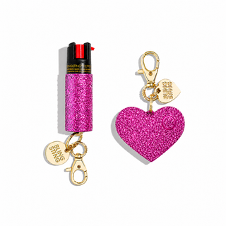 blingsting.com Safety Keychain Set Pink Glitter Pepper Spray + Pink Glitter Alarm Self Defense Duo