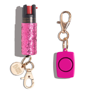 blingsting.com Safety Keychain Set Pink Glitter Soft Touch Self Defense Duo
