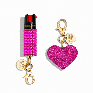 blingsting.com Safety Keychain Set Pink Rhinestone Pepper Spray  + Pink Glitter Alarm Self Defense Duo