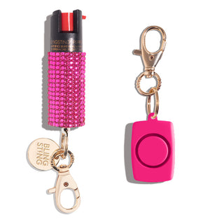 blingsting.com Safety Keychain Set Pink Rhinestone Soft Touch Self Defense Duo